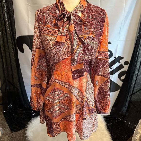 Divine Heritage Pussy Bow Long Sleeve Mini Dress Pink Size XS - Picture 9 of 14